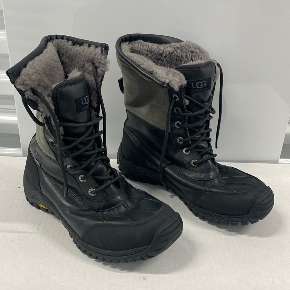 UGG Men Black/Gray Fur Vibram Leather Waterproof Snow Gore-Tex Boots Size 10 EUC - Picture 2 of 14
